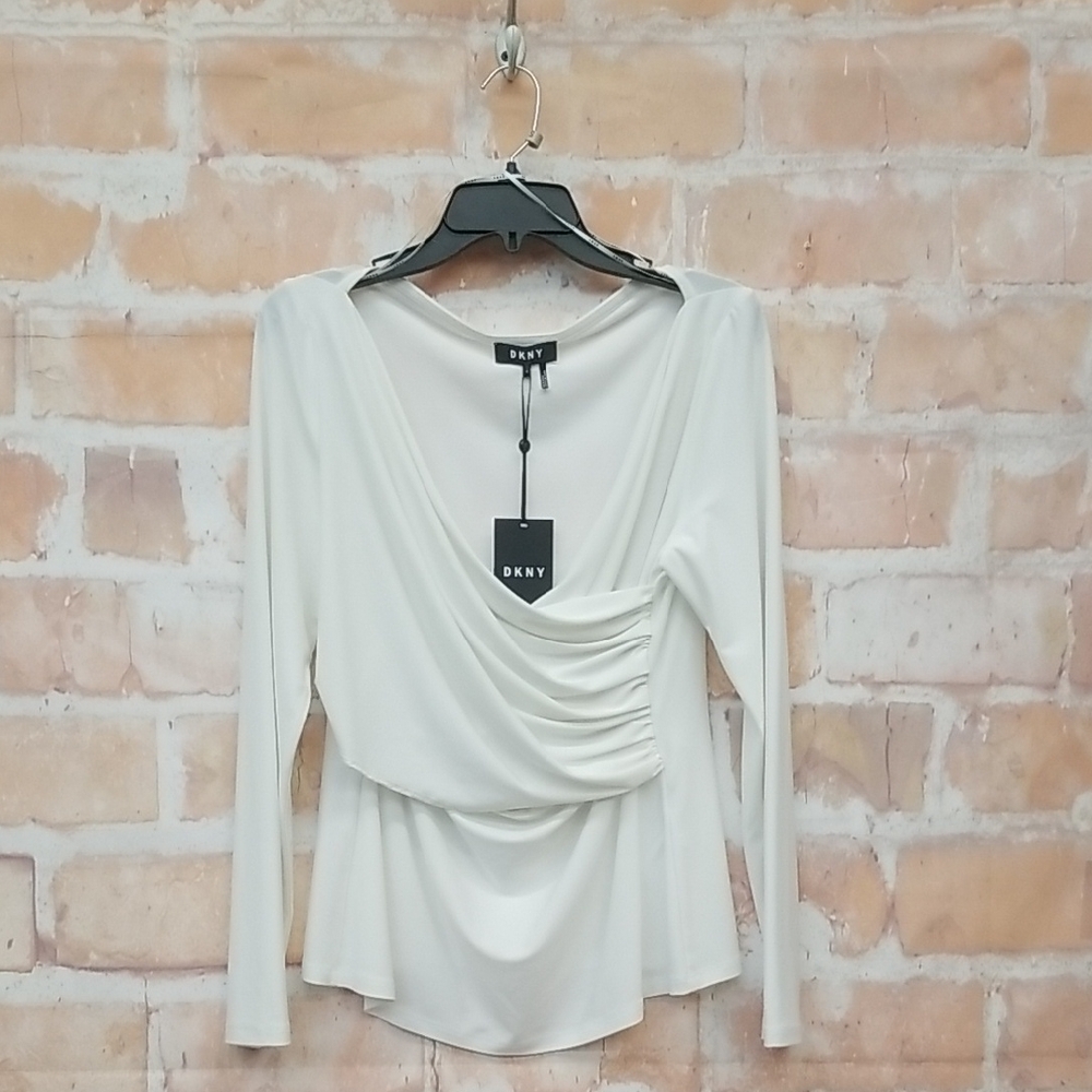 NWT DKNY White Drape Front Blouse